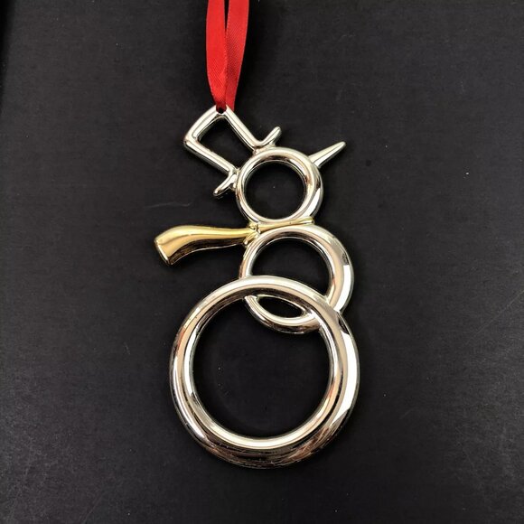 Nambe Brass Christmas Ornament Silver Plated Snowman Golden Scarf Modernist Gift - Picture 4 of 4